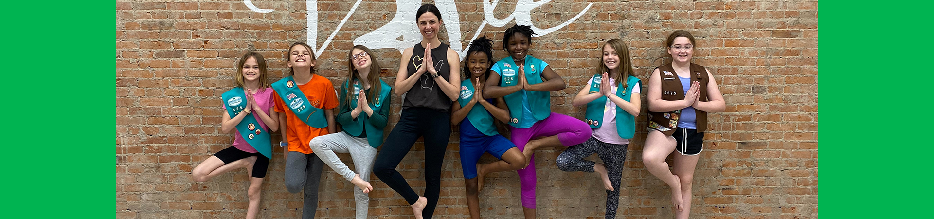  girl scouts doing a yoga pose while earning a healthy living patch 